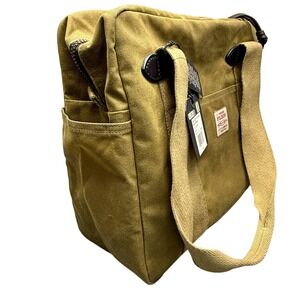 Filson Tin Cloth Tote Bag w Zipper Leather Dark Tan Waxed Cotton Canvas NWT